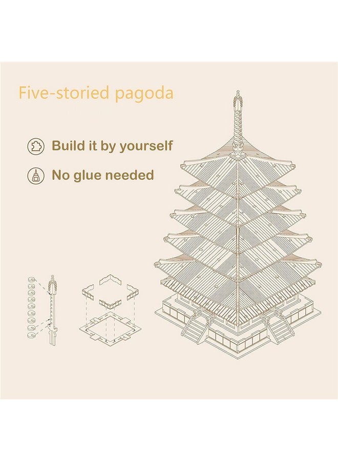 3D Puzzles For Adults, Wooden Model Kits For Adults To Build, Gift On Birthday Christmas - Five-Storied Pagoda (275 Pcs)