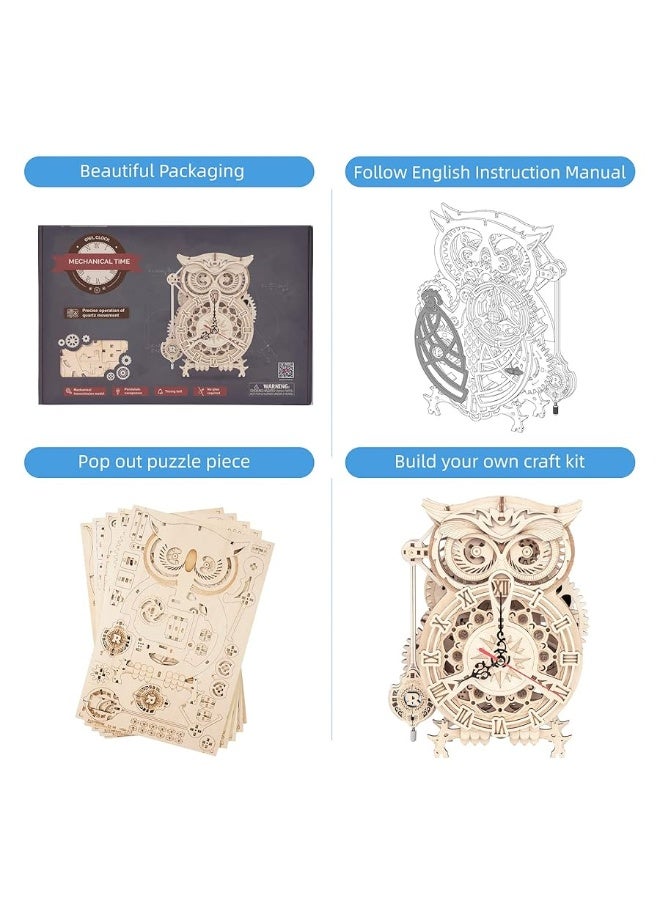 RoWood 3D Puzzles for Adults, Wooden Model Kits for Adults to Build, Birthday Gift for Adults & Teens (161 PCS)- Owl Clock