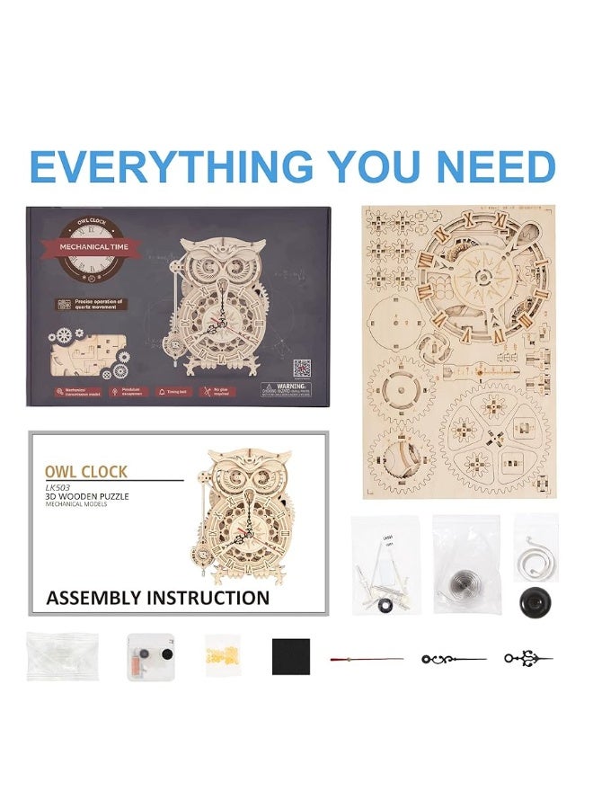 RoWood 3D Puzzles for Adults, Wooden Model Kits for Adults to Build, Birthday Gift for Adults & Teens (161 PCS)- Owl Clock