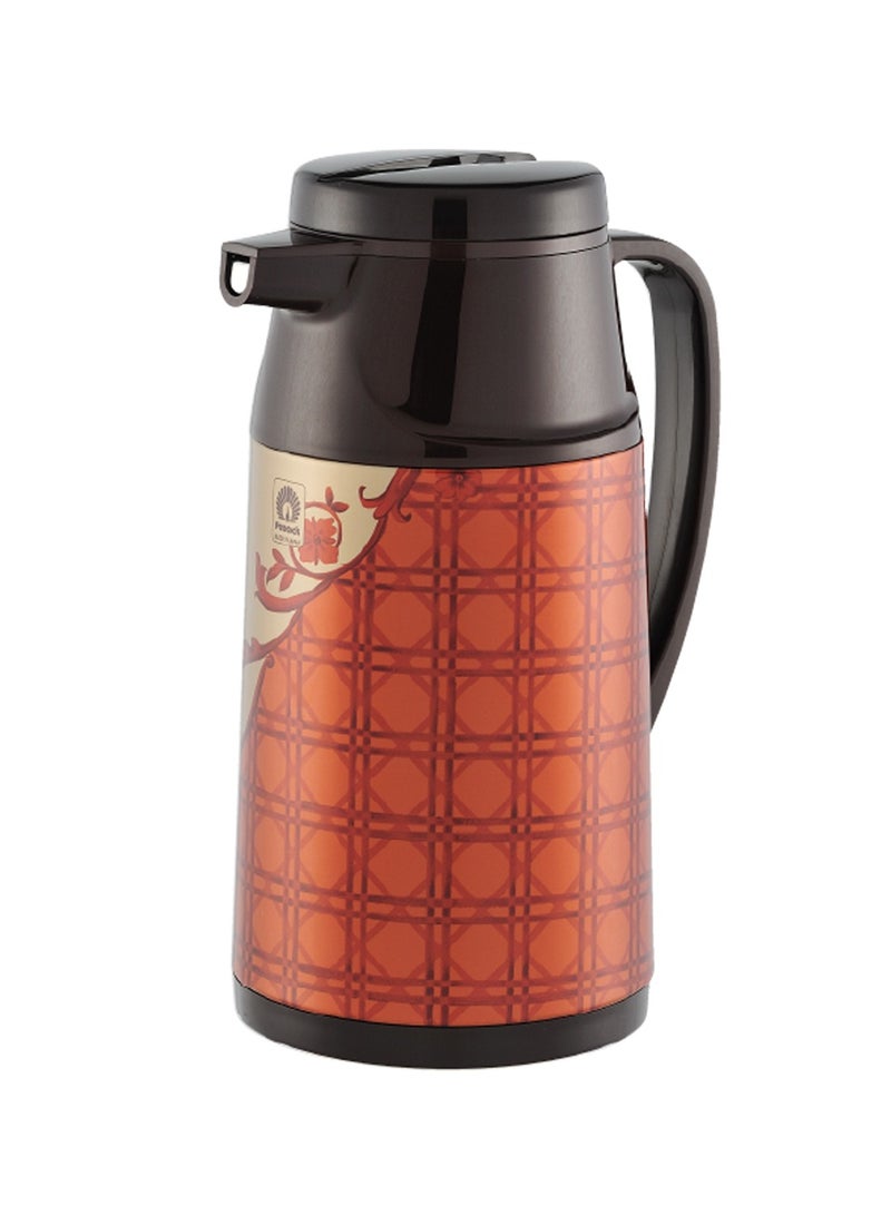 Vacuum Flask Tea Coffee Glass Liner Thermos Japan with Button FS5 Brown 1.3Ltr