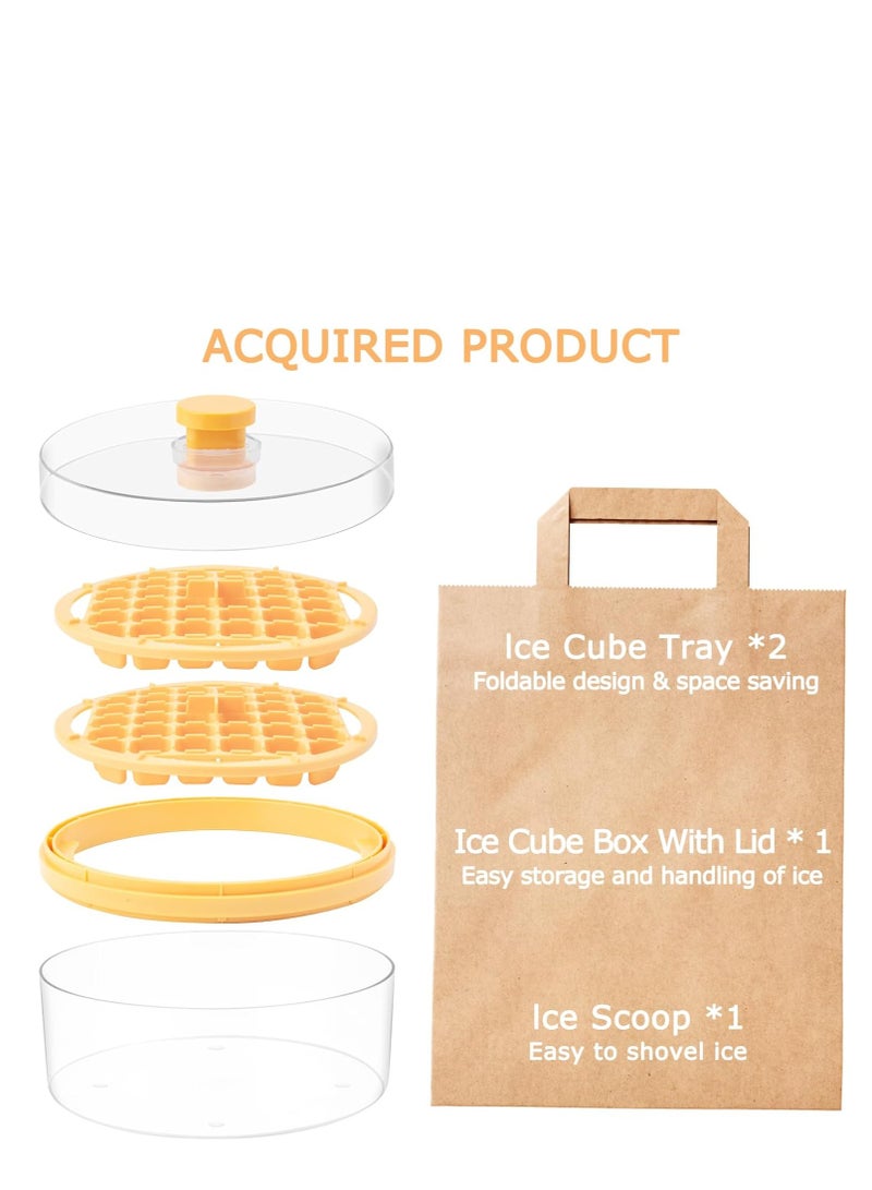 Mini Ice Cube Trays with Lid and Bin, 64 pcs for Freezer,Ice Cube Mold, Ice Molds Spill-Resistant Removable Lid & Ice Scoop, with 2 Trays, Ice Cube Tray Mold for Whiskey Cocktail,Juice, Coffee