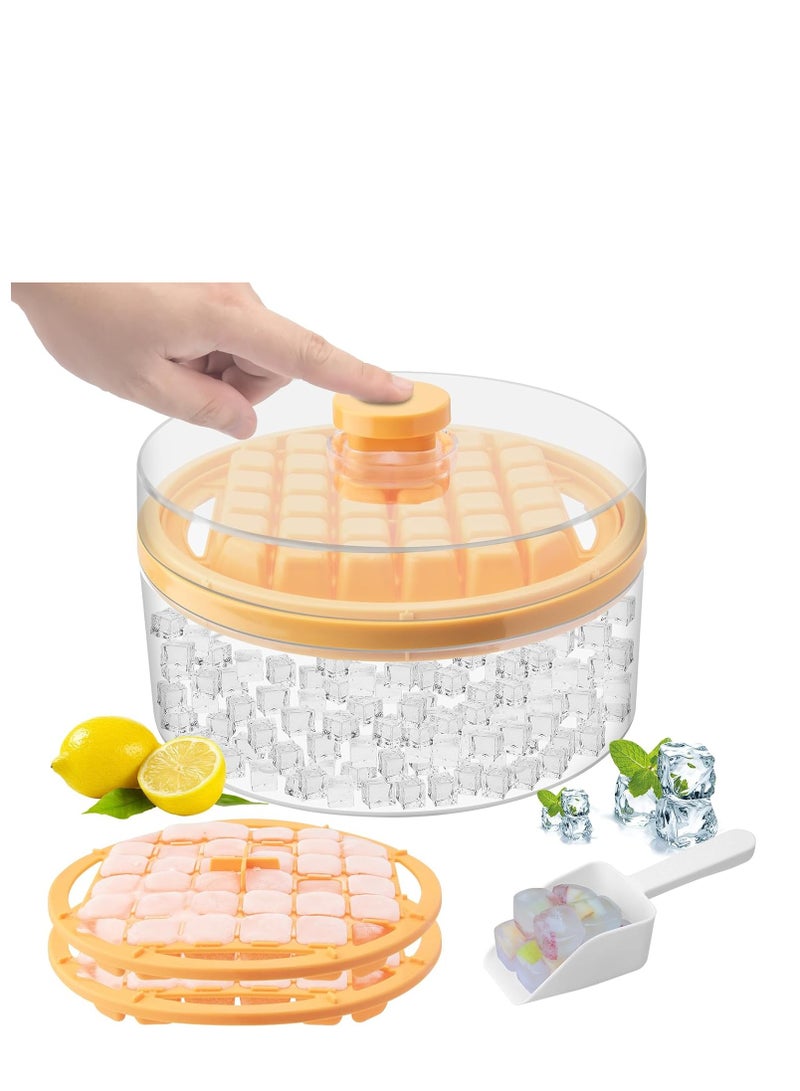 Mini Ice Cube Trays with Lid and Bin, 64 pcs for Freezer,Ice Cube Mold, Ice Molds Spill-Resistant Removable Lid & Ice Scoop, with 2 Trays, Ice Cube Tray Mold for Whiskey Cocktail,Juice, Coffee