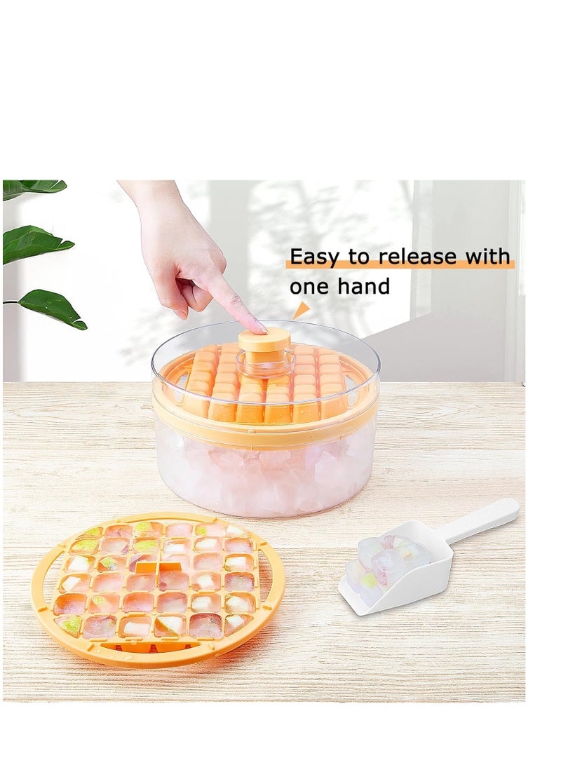 Mini Ice Cube Trays with Lid and Bin, 64 pcs for Freezer,Ice Cube Mold, Ice Molds Spill-Resistant Removable Lid & Ice Scoop, with 2 Trays, Ice Cube Tray Mold for Whiskey Cocktail,Juice, Coffee