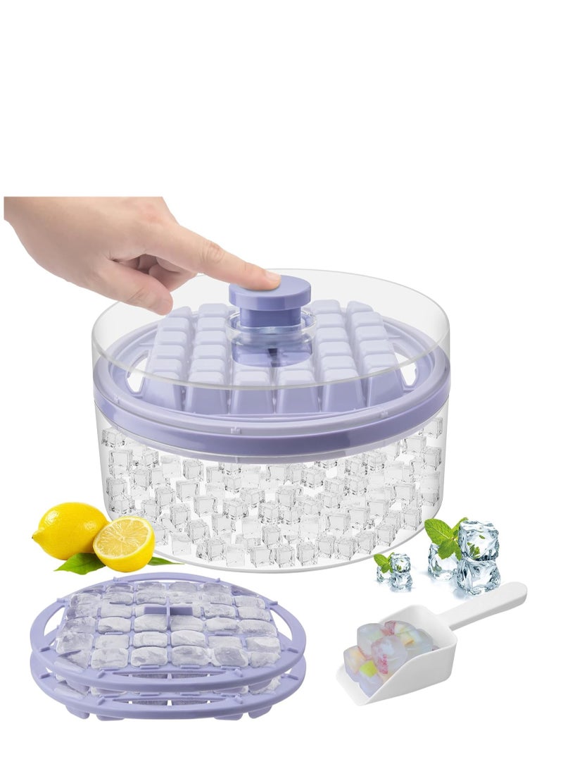 Mini Ice Cube Trays with Lid and Bin, 64 pcs for Freezer,Ice Cube Mold, Ice Molds Spill-Resistant Removable Lid & Ice Scoop, with 2 Trays, Ice Cube Tray Mold for Whiskey Cocktail,Juice, Coffee