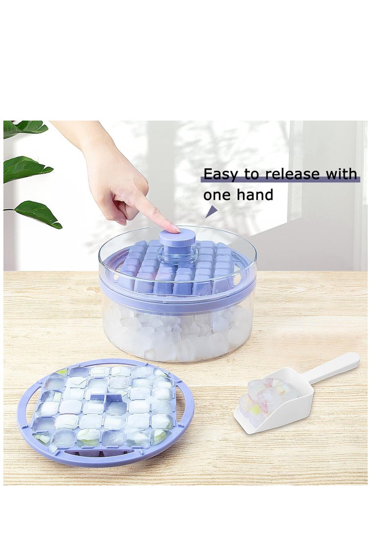 Mini Ice Cube Trays with Lid and Bin, 64 pcs for Freezer,Ice Cube Mold, Ice Molds Spill-Resistant Removable Lid & Ice Scoop, with 2 Trays, Ice Cube Tray Mold for Whiskey Cocktail,Juice, Coffee