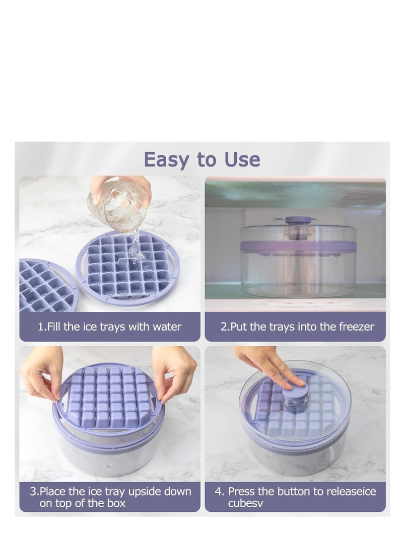 Mini Ice Cube Trays with Lid and Bin, 64 pcs for Freezer,Ice Cube Mold, Ice Molds Spill-Resistant Removable Lid & Ice Scoop, with 2 Trays, Ice Cube Tray Mold for Whiskey Cocktail,Juice, Coffee