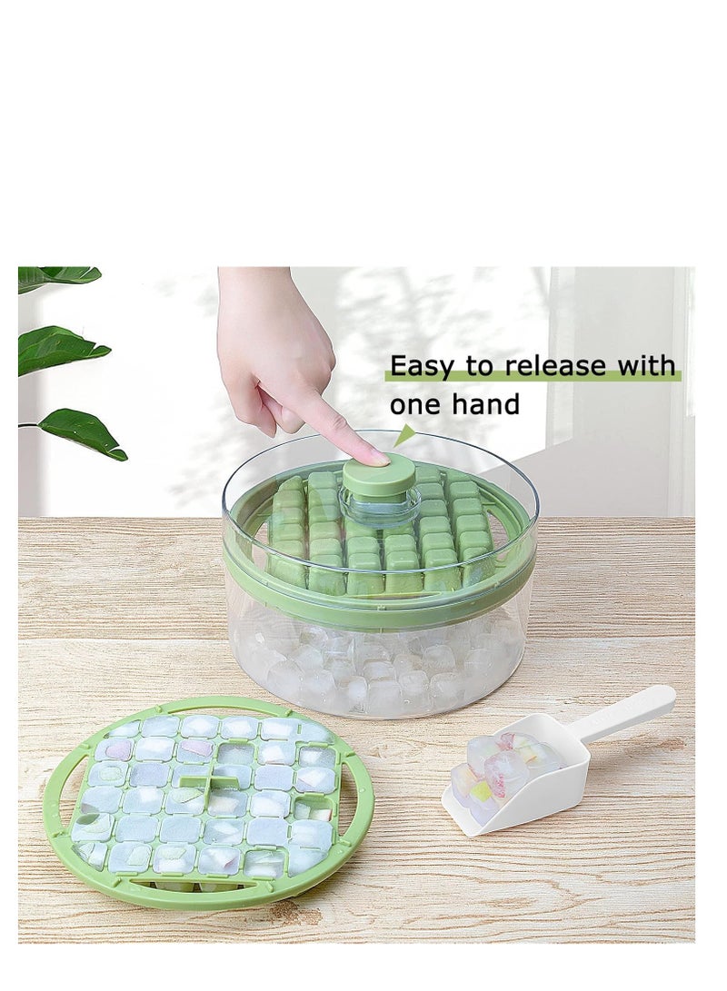 Mini Ice Cube Trays with Lid and Bin, 64 pcs for Freezer,Ice Cube Mold, Ice Molds Spill-Resistant Removable Lid & Ice Scoop, with 2 Trays, Ice Cube Tray Mold for Whiskey Cocktail,Juice, Coffee (Green)