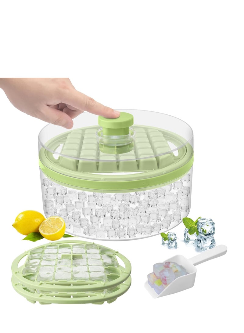 Mini Ice Cube Trays with Lid and Bin, 64 pcs for Freezer,Ice Cube Mold, Ice Molds Spill-Resistant Removable Lid & Ice Scoop, with 2 Trays, Ice Cube Tray Mold for Whiskey Cocktail,Juice, Coffee (Green)