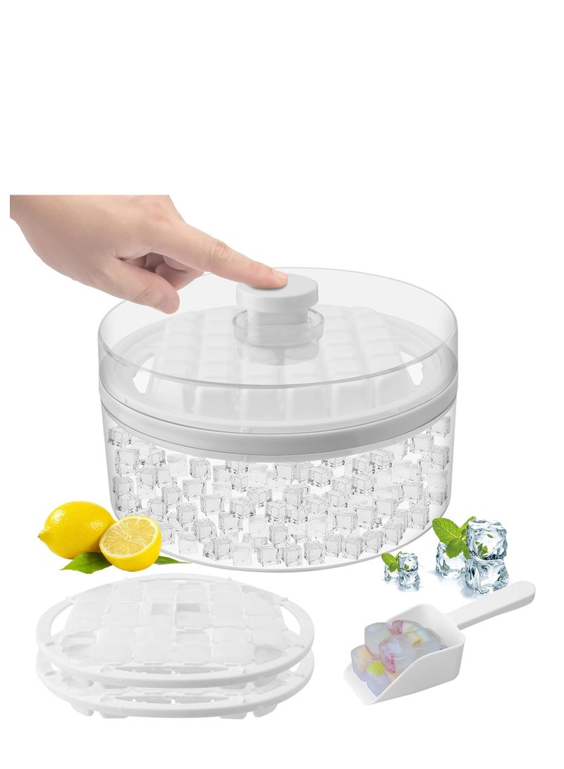 Mini Ice Cube Trays with Lid and Bin, 64 pcs for Freezer,Ice Cube Mold, Ice Molds Spill-Resistant Removable Lid & Ice Scoop, with 2 Trays, Ice Cube Tray Mold for Whiskey Cocktail,Juice, Coffee