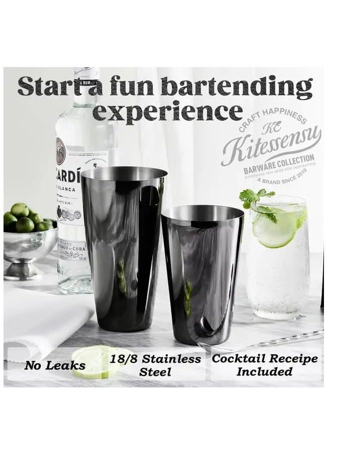 Liying Stainless Steel Boston Cocktail Shaker 750ml, Drink Mixer with Built-in Strainer for Mixing Drinks Margaritas (Black)