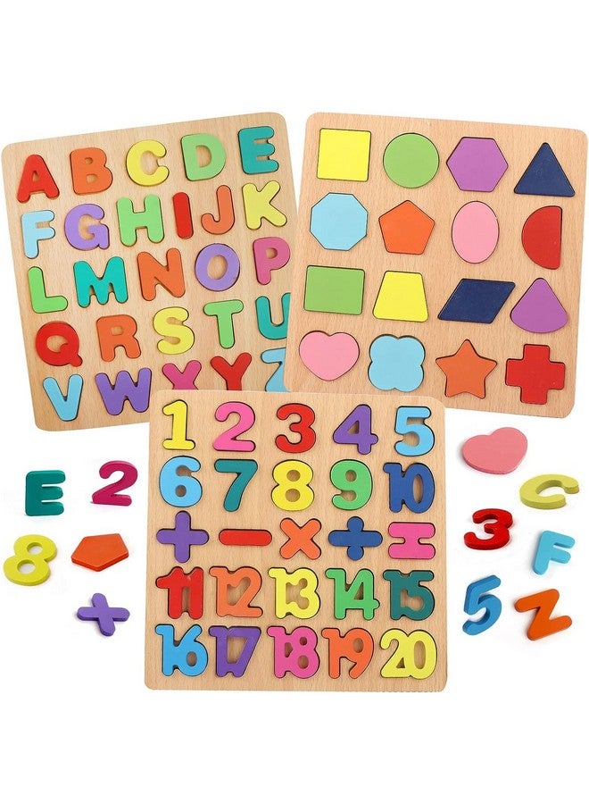 Colorful Wooden Puzzle Set Featuring 3D Capital Alphabets, Numbers, And Shapes| Abcd Puzzle Set | Learning Educational Board For Kids (Alphabets, Numbers & Shapes)