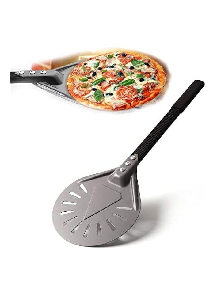 Pizza Turning Peel, 7 Inch Round Aluminum Perforated Pizza Peel Turner with Metal Handle Pizza Paddle for Homemade Pizza Oven Accessories