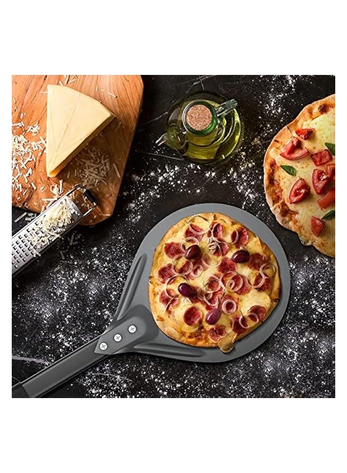 Pizza Turning Peel, 7 Inch Round Aluminum Perforated Pizza Peel Turner with Metal Handle Pizza Paddle for Homemade Pizza Oven Accessories