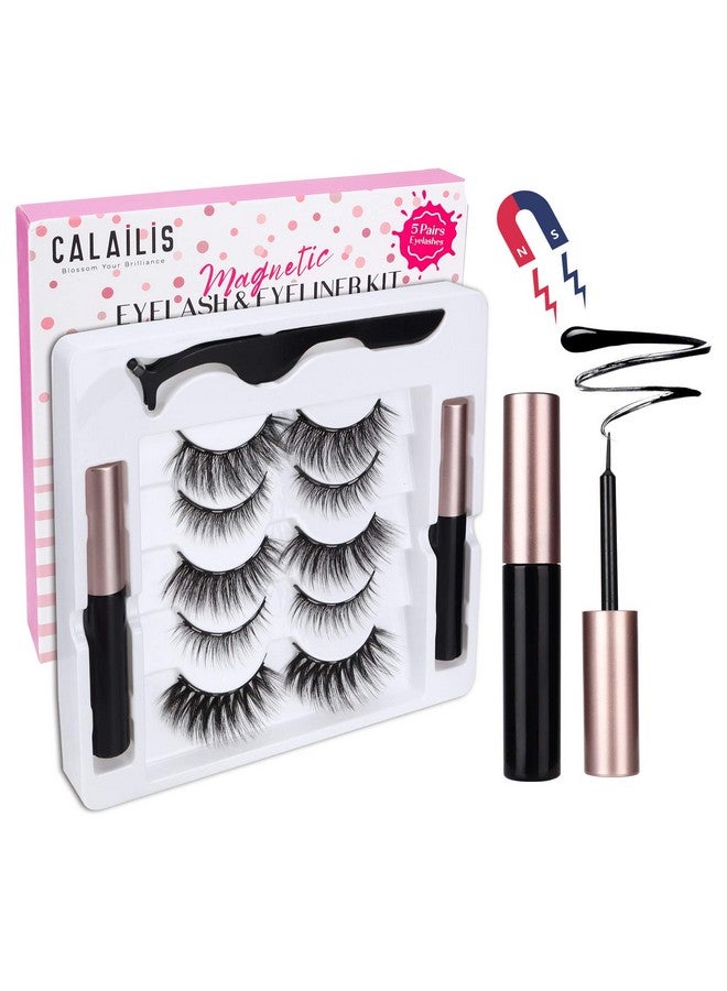 Magnetic Eyelashes For Women, Eyelashes Magnetic With Eyeliner Kit, Natural Magnetic Lashes Reusable 5 Pairs, Free Applicator(Cy502)