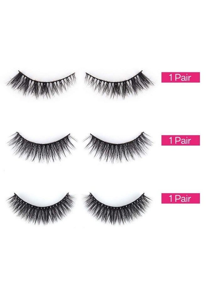 False Eyelash, Eye Makeup Lash 3D Faux Mink Fake Eyelash Long Natural Eyelashes 3 Pairs With 5G False Eyelash Glue (Cs14)