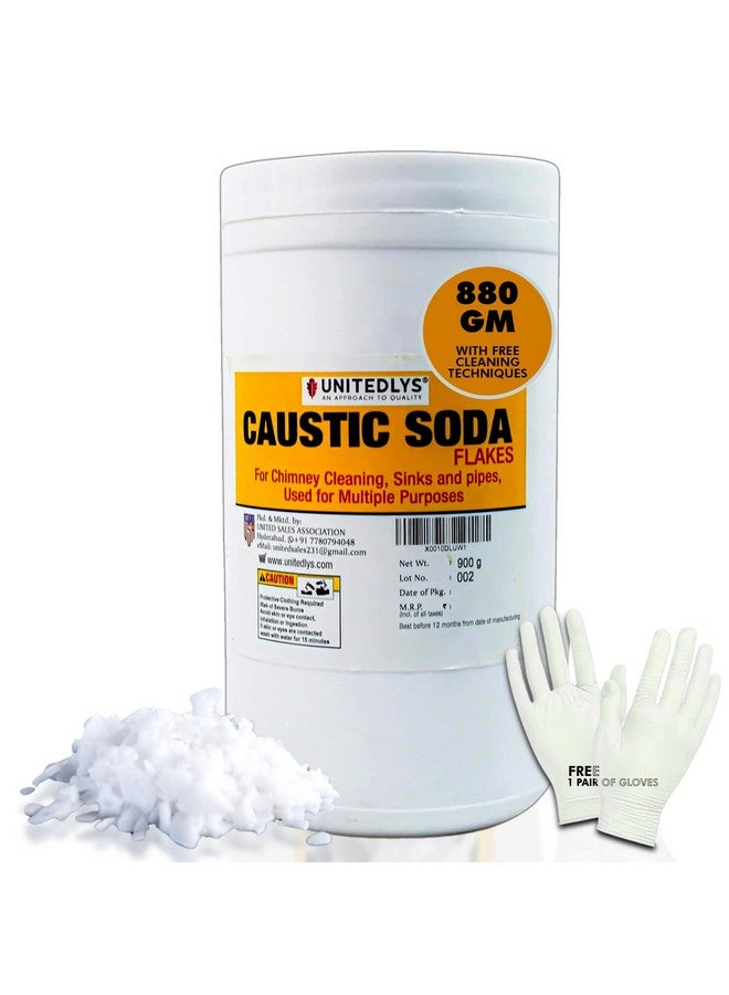 Caustic Soda Drainage Block Remover 880G With Gloves | Chimney, Drain & Sink Cleaner | Fast-Acting, Non-Toxic & Odorless Drain Cleaner Flakes | Swift Pipe Cleaner