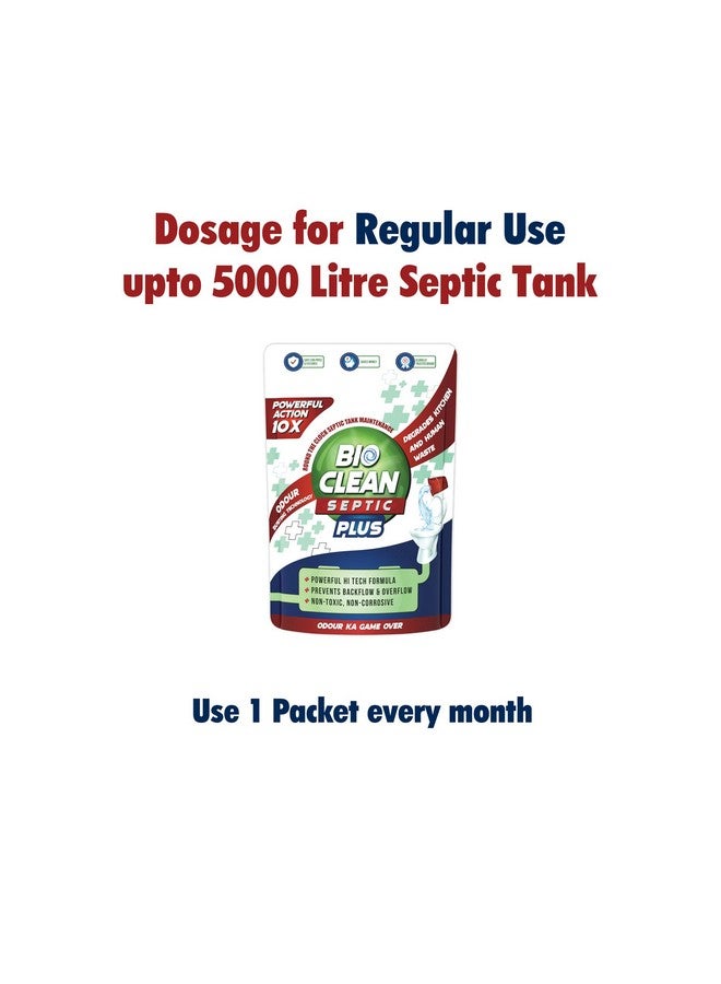 Bioclean Septic Plus 10X Powerful Septic Tank Cleaner |Odour Removing Bacteria Powder | Degrades Food & Human Waste|Safe For All Pipes & Kitchen Drain Lines | Available In Pack Of 1 (250 Gm)