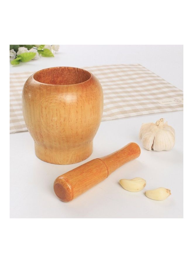 Wooden Kitchen Garlic Ginger Spice Mixing Grinding Bowl Brown