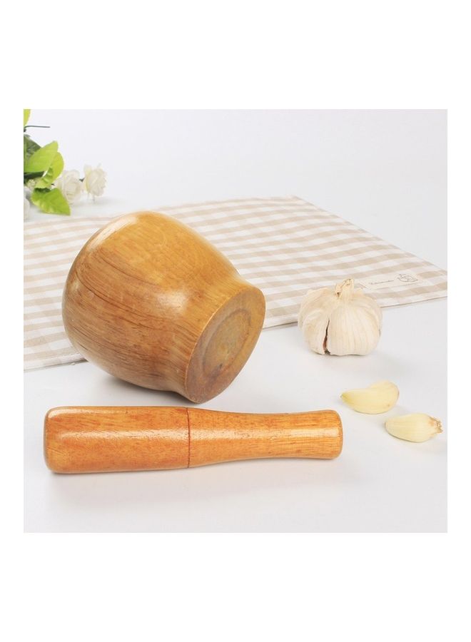 Wooden Kitchen Garlic Ginger Spice Mixing Grinding Bowl Brown