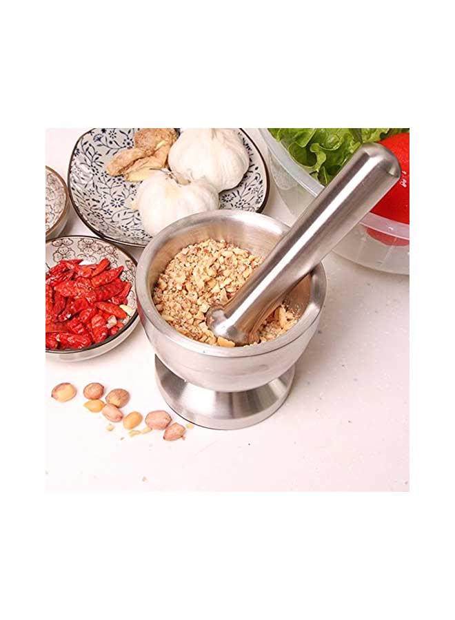 Spice Grinder Pill Crusher Mortar And Pestle Silver 15cm