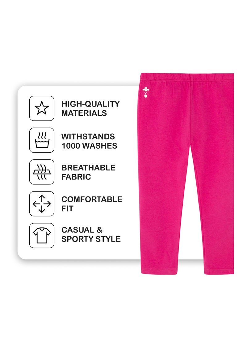 Casual and Sporty Style Fuchsia 100% Cotton Leggings for Girls