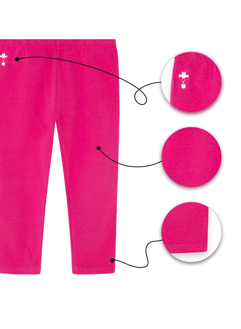 Casual and Sporty Style Fuchsia 100% Cotton Leggings for Girls