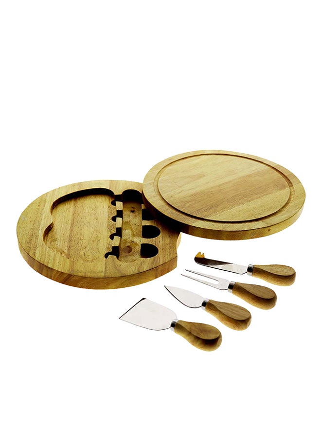 4-Piece Cheese Cutter Set With Wooden Board Brown/Silver