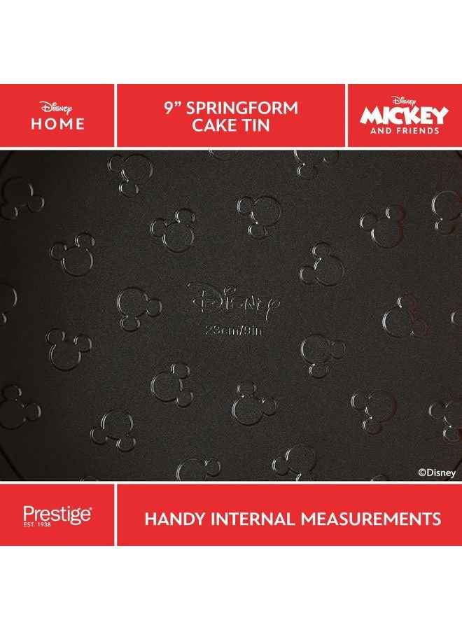 Prestige New Disney Bake with Mickey Mouse 23cm Springform Cake Tins for Baking - Non Stick Round 9 Inch Cake Tin, Carbon Steel Bakeware, Red & Black