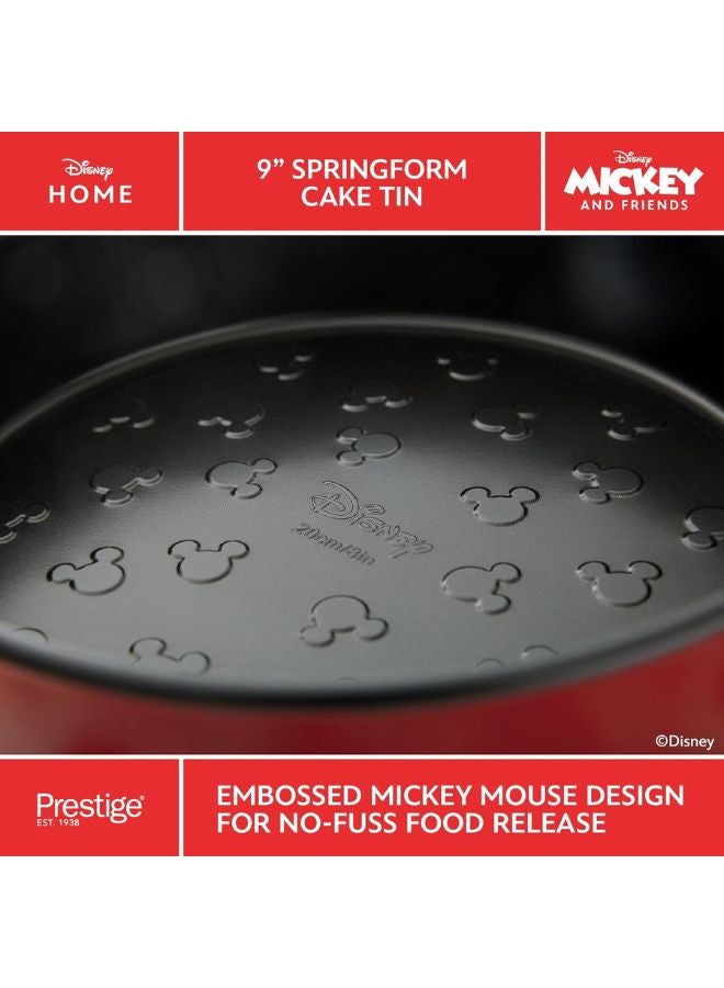 Prestige New Disney Bake with Mickey Mouse 23cm Springform Cake Tins for Baking - Non Stick Round 9 Inch Cake Tin, Carbon Steel Bakeware, Red & Black