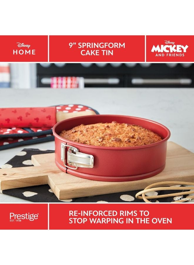 Prestige New Disney Bake with Mickey Mouse 23cm Springform Cake Tins for Baking - Non Stick Round 9 Inch Cake Tin, Carbon Steel Bakeware, Red & Black