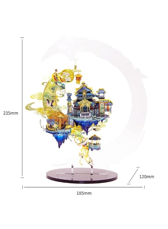 MU Moon Palace 3D Metal Puzzles for Adults, DIY Metal Model Kits Miniature Building with Lighting Holder, Birthday Gift Desk Home Decor