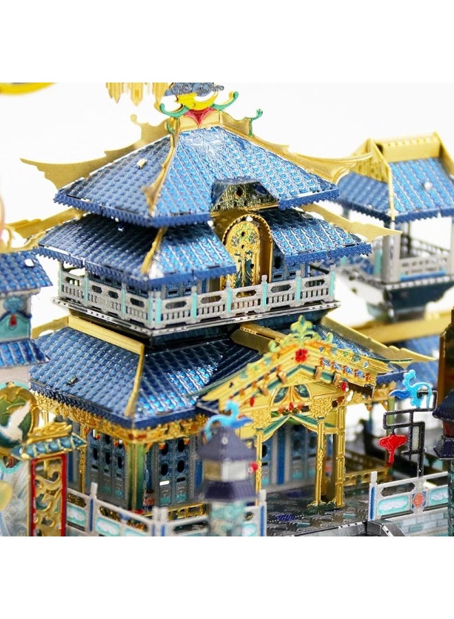 MU Moon Palace 3D Metal Puzzles for Adults, DIY Metal Model Kits Miniature Building with Lighting Holder, Birthday Gift Desk Home Decor