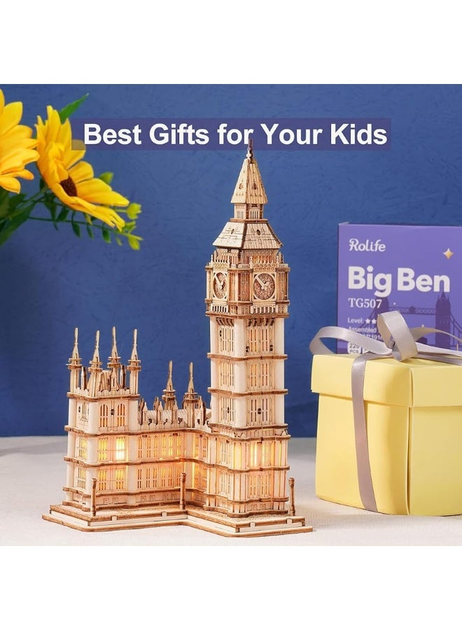 Rolife 3D Wooden Puzzles Big Ben Craft Model Kits for Adults to Build Birthday Gift for Family and Friends