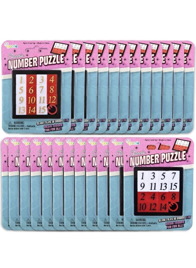 Gamie Number Slide Puzzles for Kids, Set of 24, Pocket-Sized Brain Teaser Puzzles, Number Learning Educational Toys for Kids, Great as Goodie Bag Stuffers, Party Favors, and Teacher Awards