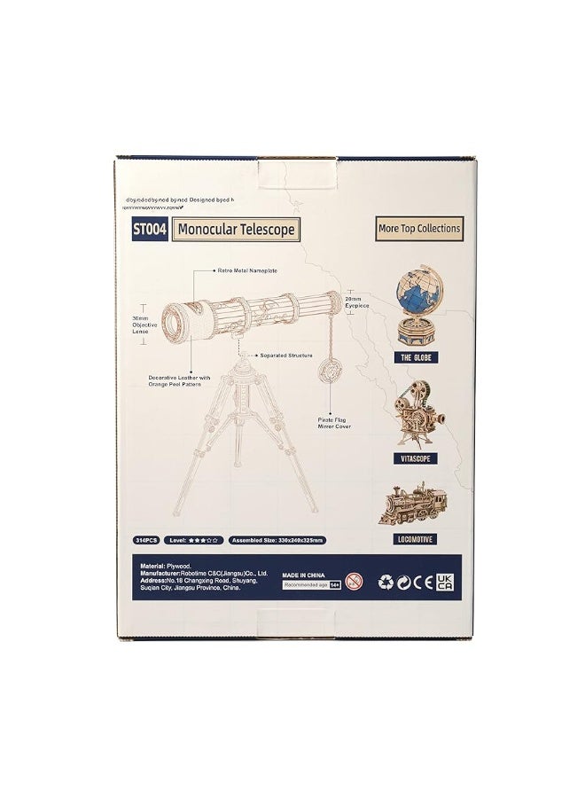 Rowood Telescope 3D Puzzles for Adults, DIY Wooden Model Building Kit, Christmas Birthday Gift for Kids Teens