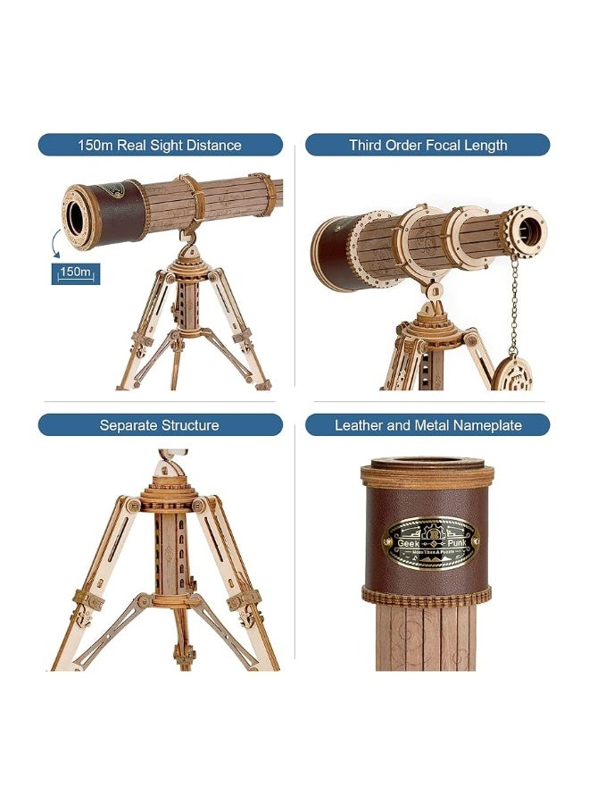 Rowood Telescope 3D Puzzles for Adults, DIY Wooden Model Building Kit, Christmas Birthday Gift for Kids Teens