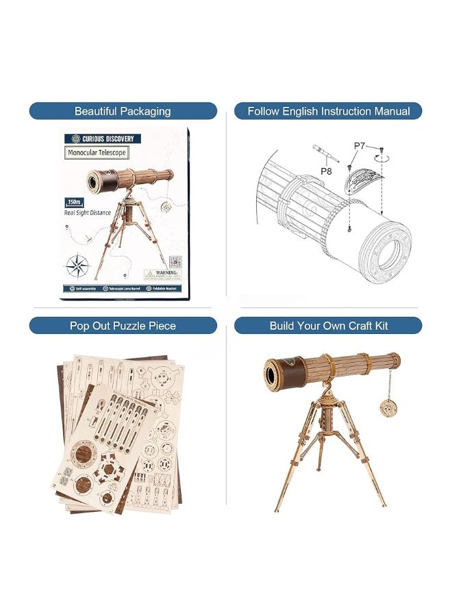 Rowood Telescope 3D Puzzles for Adults, DIY Wooden Model Building Kit, Christmas Birthday Gift for Kids Teens