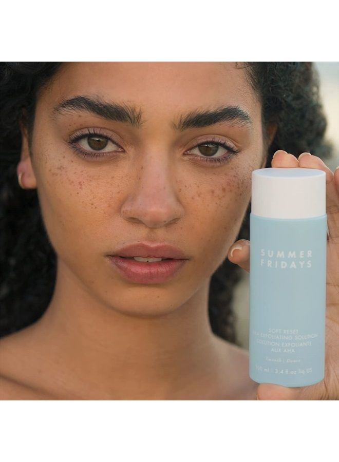 Soft Reset AHA Exfoliating Solution - Skin Evening, Brightening, Lactic and Glycolic Acid - Vegan (3.4 Fl Oz)