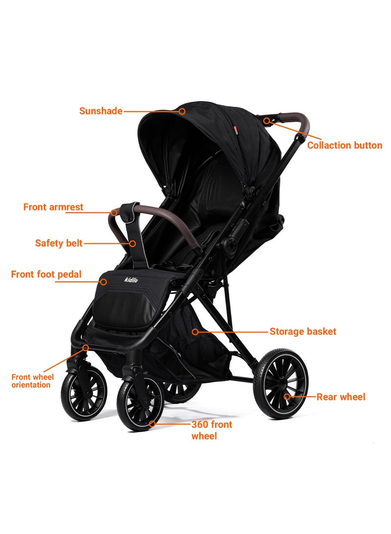 Baby Stroller - Reversible Handle, Comfortable, Foldable Stroller - Newborn Stroller w/All-Scene Large Wheels