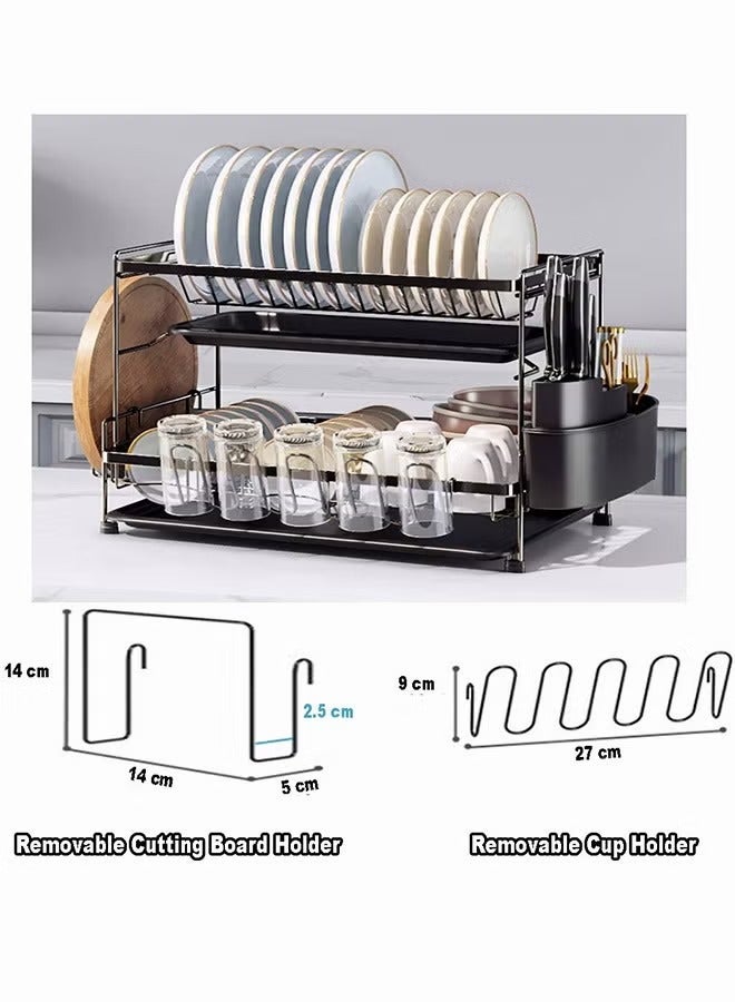 2 Tiers Large Kitchen Dish Rack with Removable Cutting Board Holder Utensil Holder and Cup Holder