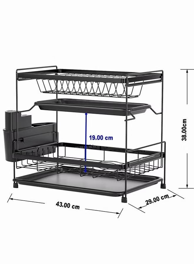 2 Tiers Large Kitchen Dish Rack with Removable Cutting Board Holder Utensil Holder and Cup Holder