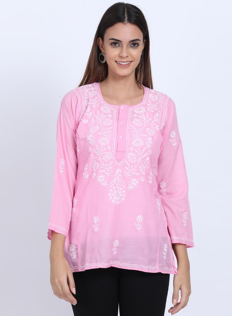 Women Hand Embroidered Chikankari Cotton Kurti-ALSTV115