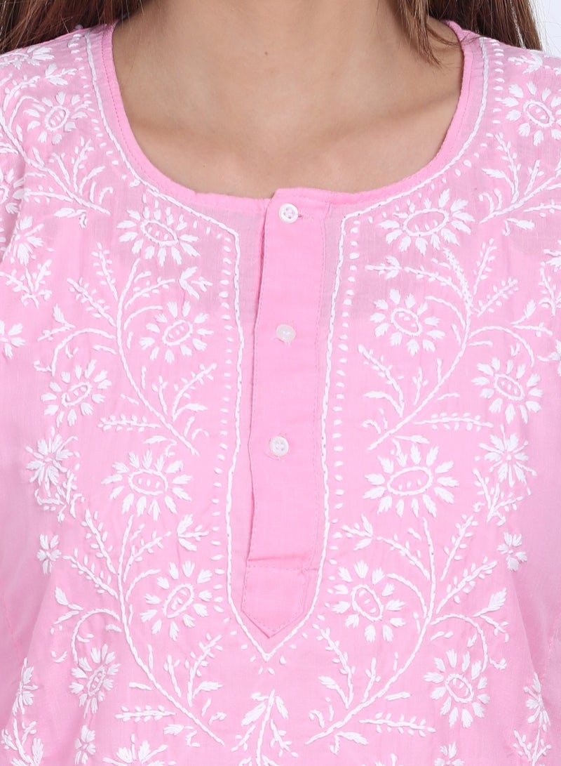 Women Hand Embroidered Chikankari Cotton Kurti-ALSTV115