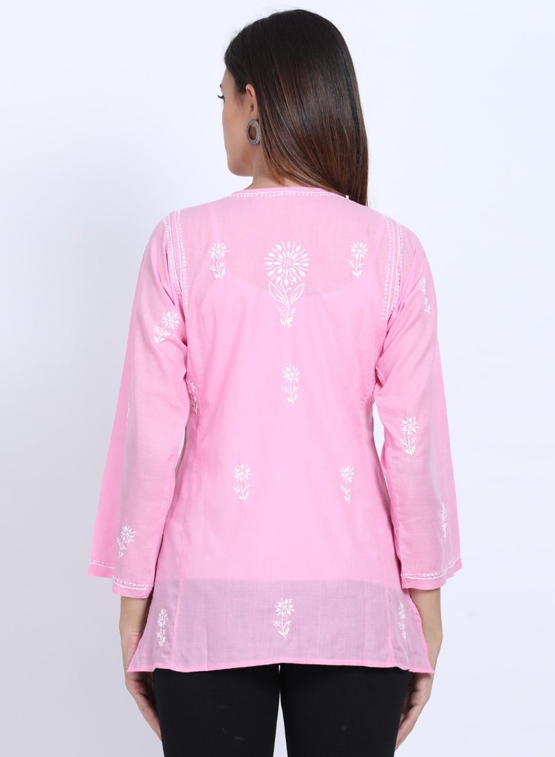 Women Hand Embroidered Chikankari Cotton Kurti-ALSTV115