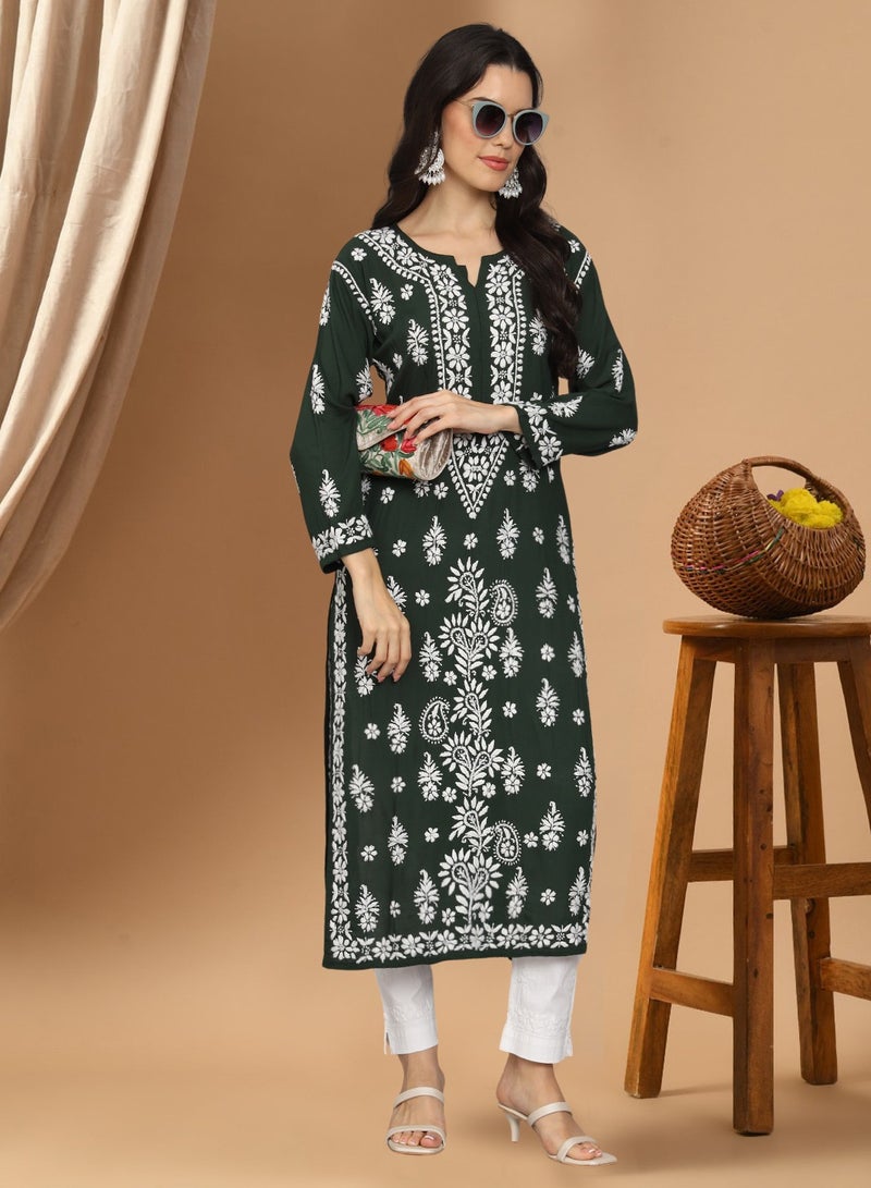 Women Chikankari Hand Embroidered Modal Kurta -AL4042