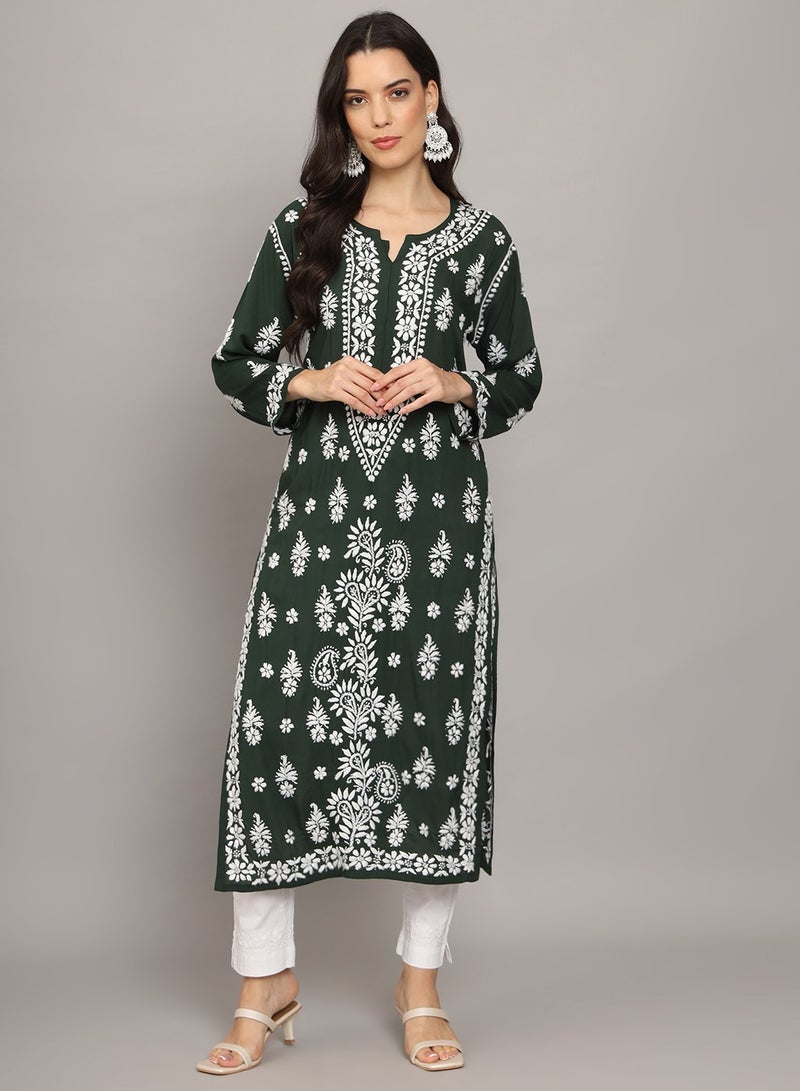 Women Chikankari Hand Embroidered Modal Kurta -AL4042