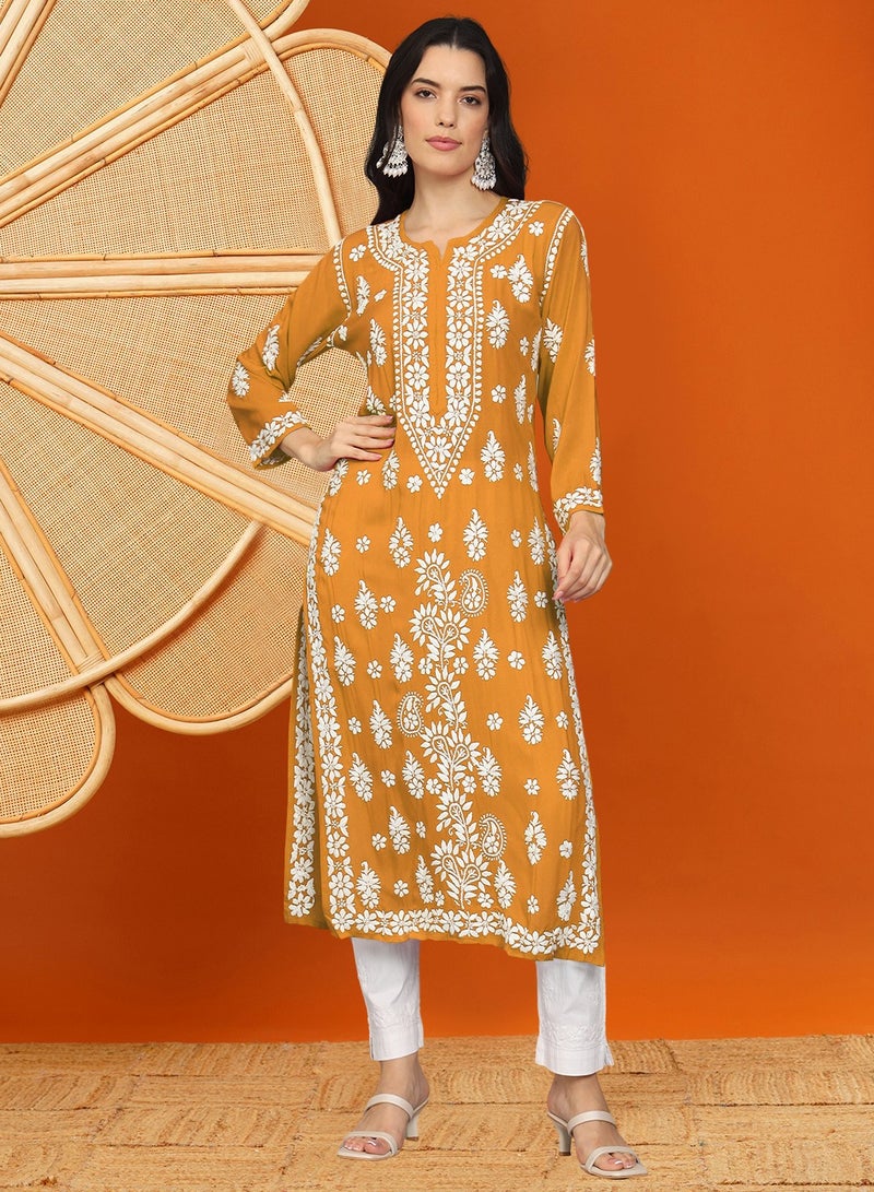 Women Chikankari Hand Embroidered Modal Kurta -AL4042