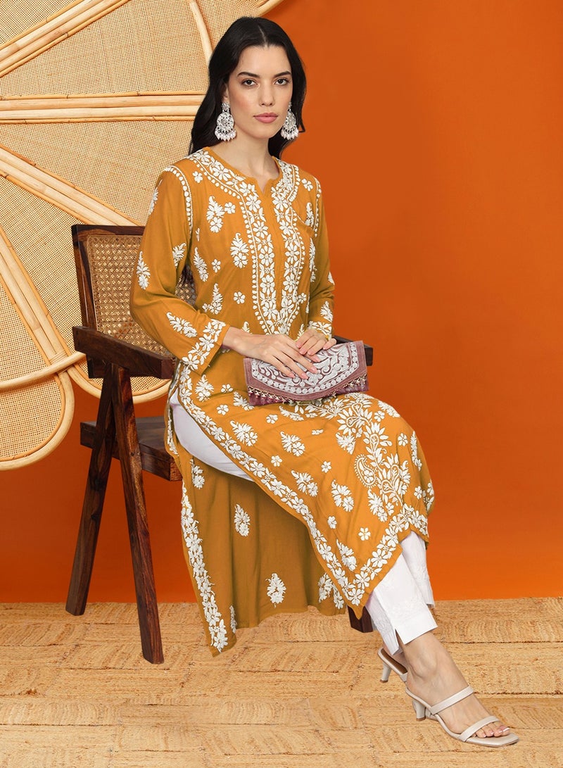 Women Chikankari Hand Embroidered Modal Kurta -AL4042