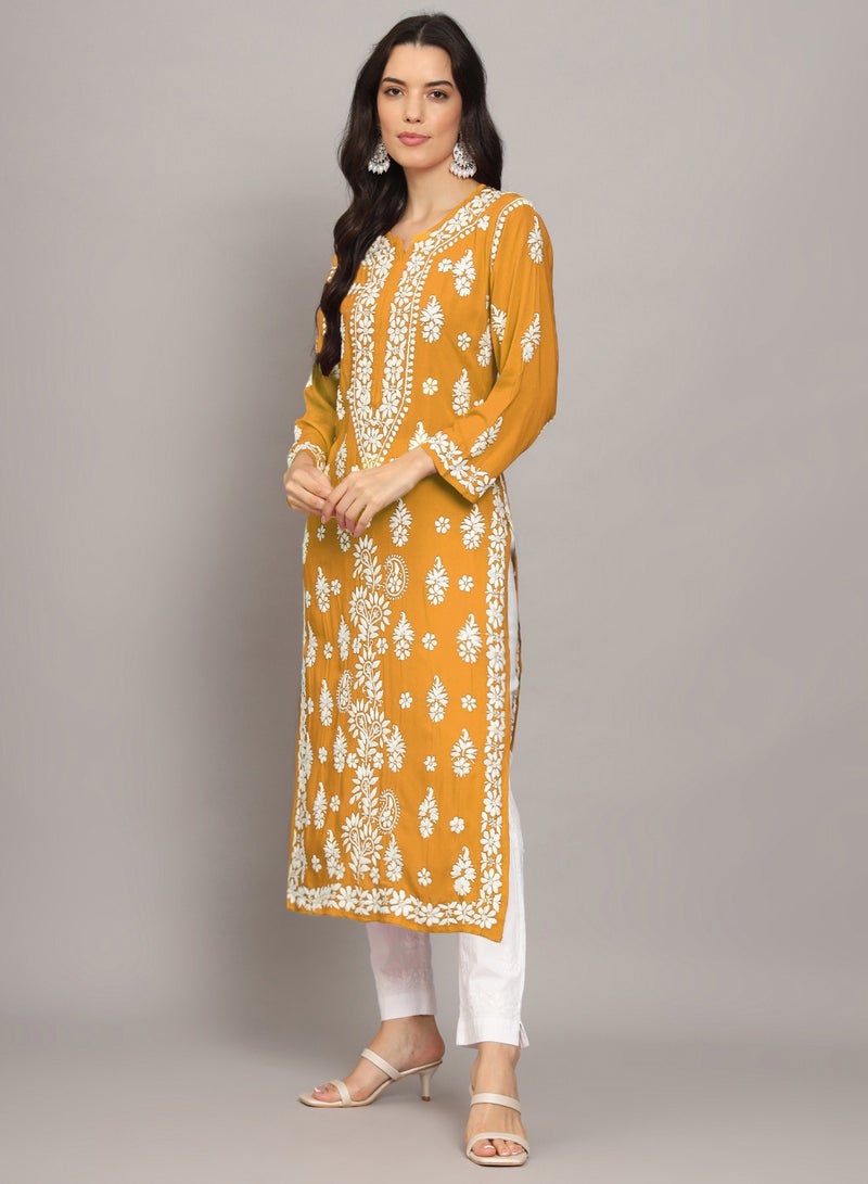 Women Chikankari Hand Embroidered Modal Kurta -AL4042