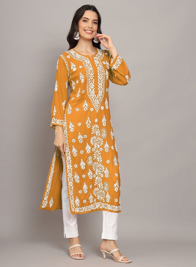 Women Chikankari Hand Embroidered Modal Kurta -AL4042